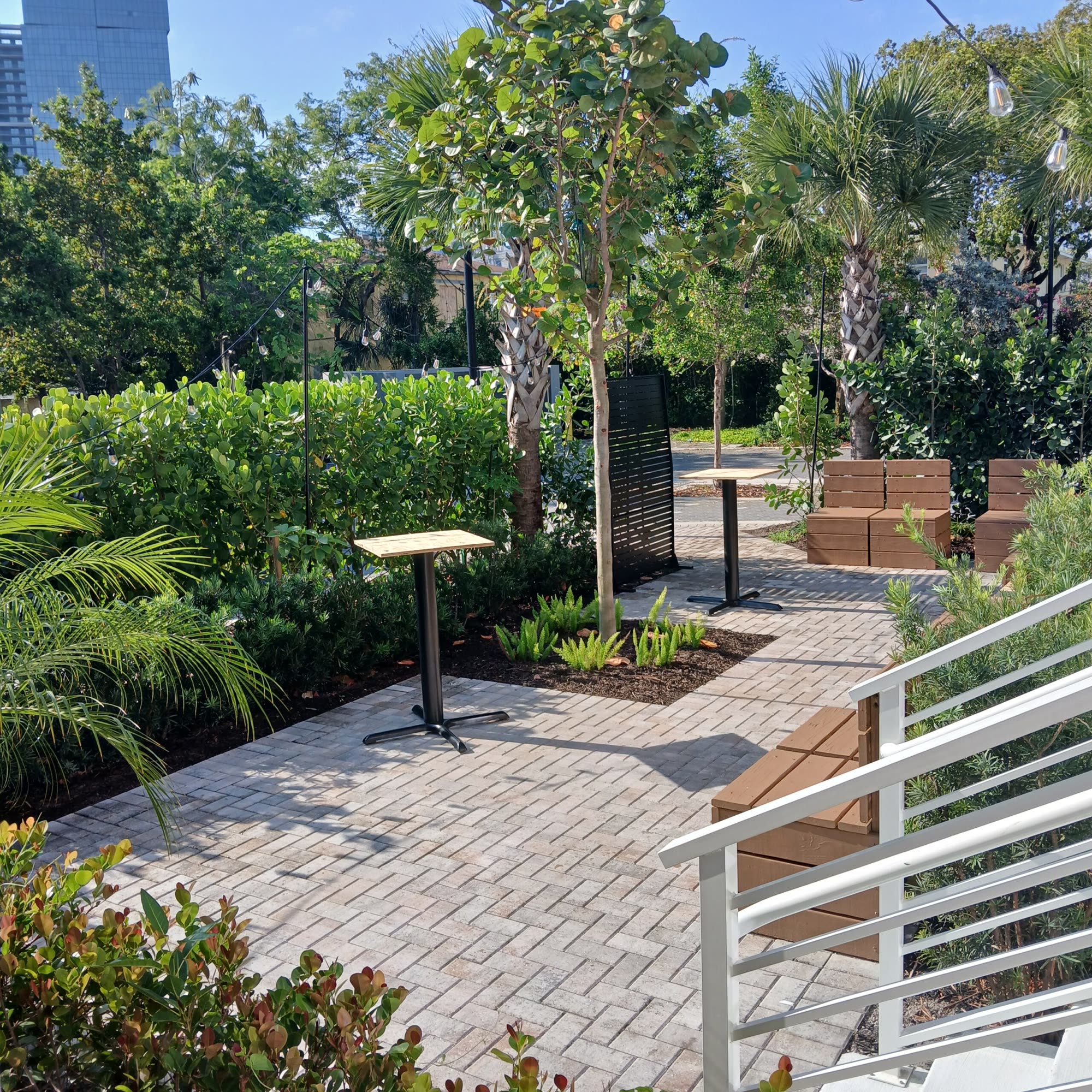 Wild Rose garden walkway with seating